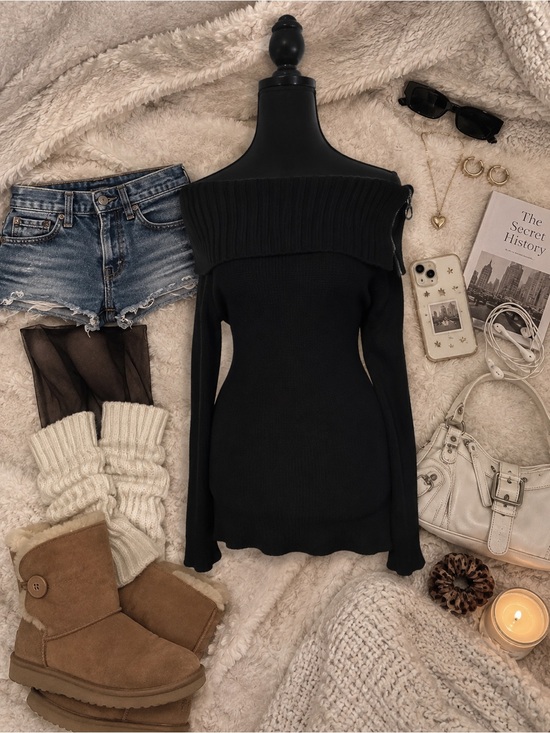 Style & Co. Sweaters - y2k style&co black off shoulder knit sweater ✦ 2000s mall girl ✦ coquette grunge